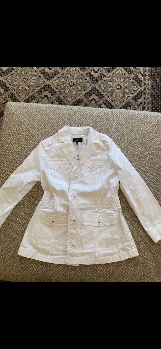 Talbots Women's Petite White Stretch Cotton Safari Utility Jacket PS Small New